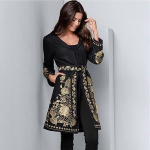 Venus Long Embroidered Tie Coat